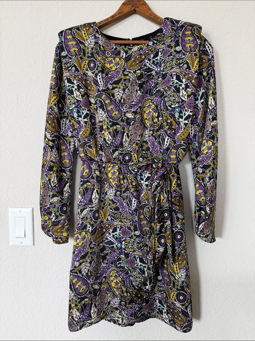 Zara Purple, Yellow & Black Paisley Long Sleeve Dress